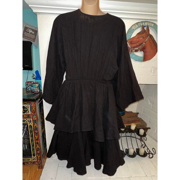 RHODE BLACK LAYERED VEE NECK ELASTIC WAIST DRESS S - Picture 3 of 5